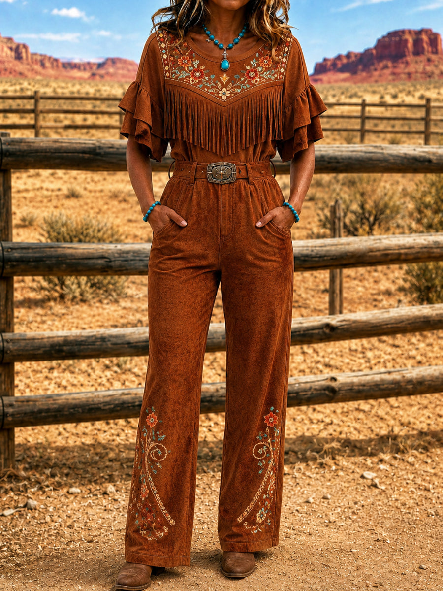 Women's Casual Short Sleeve Western Style Jumpsuit
